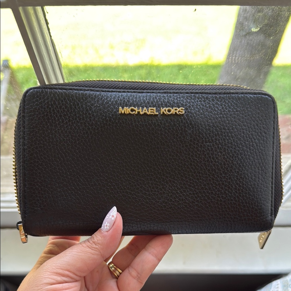 Michael Kors Black Textured Zip Wallet
